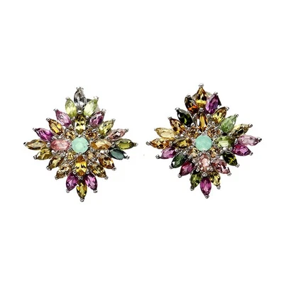 925 Sterling Silver Earrings Round Tourmaline Emerald Sapphire Gemstone Jewelry - Image 1 of 4