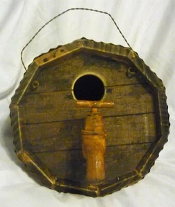 Wood Barrel Birdhouse with Spigot for Entryway Perch With Cleanout Door - Picture 1 of 5
