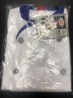 DICKIES CLASSIC 10 BUTTON CHEF COAT WHITE WITH BLUE TRIM DC34 (MEDIUM) CHEF HAT - Image 1 of 3