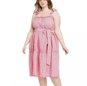 Lisa Marie Fernandez For Target Red/White Seersucker Shoulder Tie Dress NWOT 3X - Picture 1 of 9