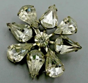 Crystal Teardrop Flower Brooch Pin Faceted AB Rhinestones Reversed 1.5” D - Picture 1 of 7