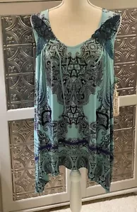 NEW! GORGEOUS Women's World Unity Sleeveless Flowy Print Tank Top 2XL - Picture 1 of 5