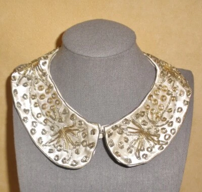 1950's White Satin Evening Collar w/ Silver & Gold Beading by Baare Beards - Image 1 of 4