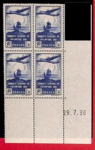 94876a - FRANCE - STAMPS - Yvert # 320 - CORNER block of 4 COIN DATEE - MH - Picture 1 of 1