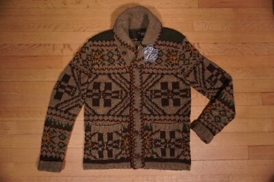 RRL Double RL Ralph Lauren Hand-Knit Fair Isle & Mallard Cardigan XS Brand New - Image 1 of 4