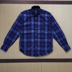 LNWOT BEAMS F Made in Italy Indigo Check Lightweight Poplin BD Shirt US Small - Picture 1 of 11