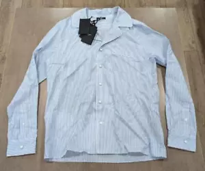 $990 Mens BALMAIN Striped LS Button Up Pajama Shirt Light Blue 52 US XL - Picture 1 of 7