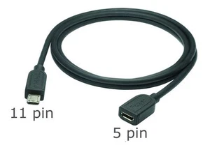 3 4/12ft Mhl Micro USB Adapter for Samsung Galaxy S3/S 4/Note 2 11 Pin On 5 Pin - Picture 1 of 2