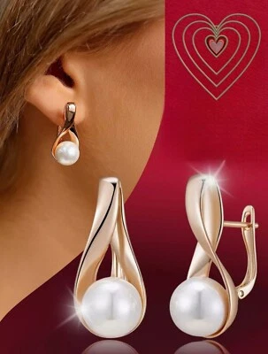 Luxus Ohrringe Creolen 585 er platiert Perlen Rosegold NEU! - Bild 1 von 4