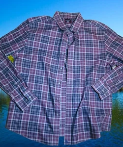 Untuckit Mens Size L Burgundy Plaid Button Down Dress Shirt Slim Fit Long Sleeve - Picture 1 of 7