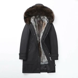 Men's Parkas Rex Rabbit Fur Lined Overcoat Hooded Mink Fur Collar Outwear Jacket - Picture 1 of 11