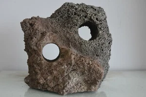 Aquarium Natural Carved Lava Rock Twin Hole 22 x 12 x 21 cms Fish Marine CLT1 - Picture 1 of 3