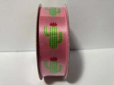 Pink Green Cactus Ribbon 7/8" 9 Feet Polyester Simply Spring by Nicole 2 Rolls - Image 1 of 4