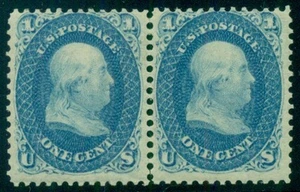 US #63 1¢ blue, PAIR, og, NH, very fresh and scarce PSE certificate, - Picture 1 of 1