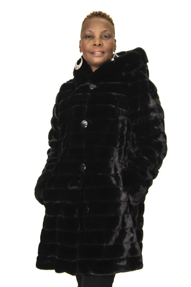 Parka castor reversível preta tosquiada falsa - Imagem 1 de 4
