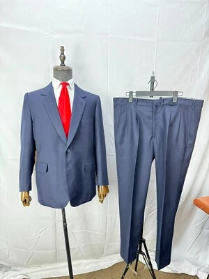 vintage handtailored bespoke classic pure wool suit navy blue 2 Piece Size 40R - Image 1 of 4