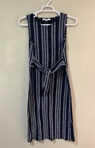 LOFT Black & White Stripe Sleeveless Tie Waist Split Side Maxi Dress Sz M NWT d5 - Picture 1 of 5