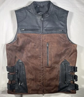 Speed & Strength Tough as Nails Leather Motorcycle Vest Brown/Black Men's Large - Image 1 of 4