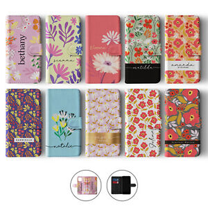 Tirita Personalised Wallet Flip Case for iPhone 14 13 12 11 Flowers Cute Pastel