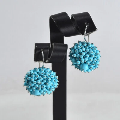 ORECCHINI  ARGENTO 925 GRANDE RODIATO PICCOLO PASTA TURCHESE MISTI     AGHT 0504 - Immagine 1 di 3