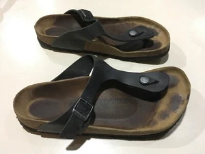 Birkenstock Gizeh Leather Sandals Black Size 40 - Picture 1 of 5