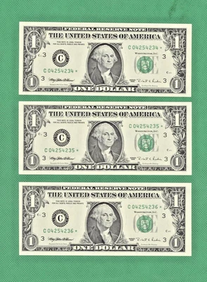 1995 $1 FRN *STAR* (3 QTD) NÚMEROS DE SÉRIE CONSECUTIVOS - NÃO CIRCULADOS - Imagem 1 de 2