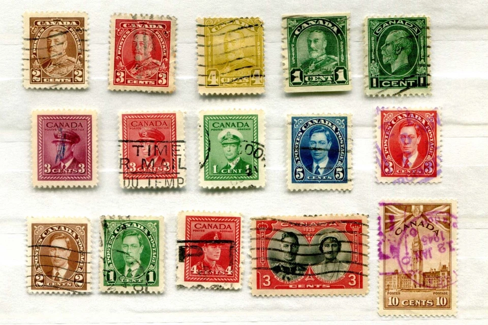 CANADA. 1930- 1945 Lot of 15 VINTAGE USED, POSTAGE STAMPS #A4 - Image 1 of 1
