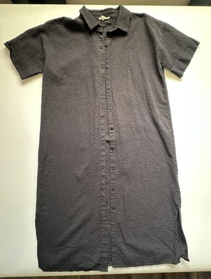 Vestido Eileen Fisher Abotonado Negro Algodón Orgánico Cuello Bolsillos S Foto 1 de 4