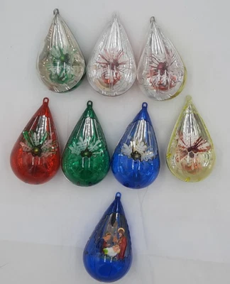 JEWELBRITE 4" Diorama Lágrima Plástico Navidad Adornos Lote de 8 De Colección Años 60 Foto 1 de 4