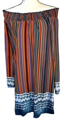 Boho Hippie Off Shoulder Dress Lrg Stretch Neckline Coastal Chic Cocktail Bebop - Image 1 of 4