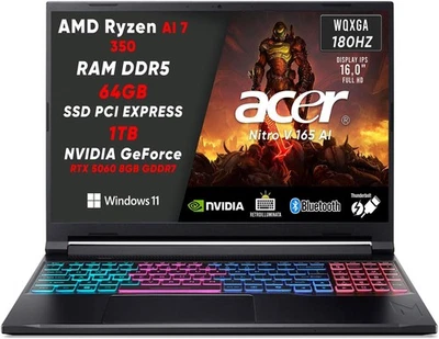NOTEBOOK ACER NITRO V16S RYZEN AI 7 350 64GB RAM 1TB SSD RTX 5070 16.0 W11 HOME - Immagine 1 di 4