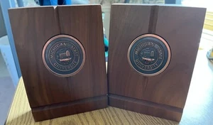 Michigan State University MSU Wood Walnut Bookends Hyde Park USA 4.5”x 6”tall - Picture 1 of 8