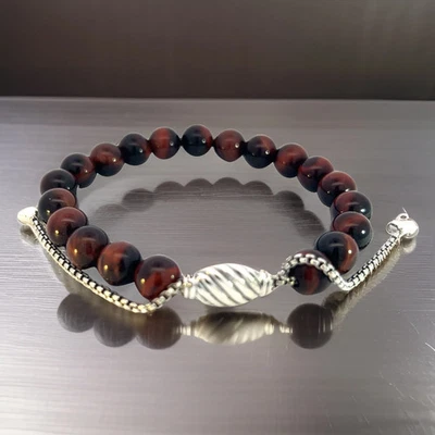 Pulsera David Yurman Ojo de Tigre Cuentas Espirituales 6.6 - 8.5" Sil 8 mm Estate DY722 Foto 1 de 4