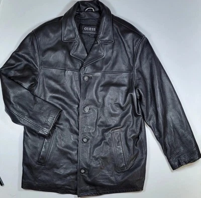 GUESS Mens XL Soft Leather Jacket Removable Liner Mid Length Button Up ●See Note - Image 1 of 4