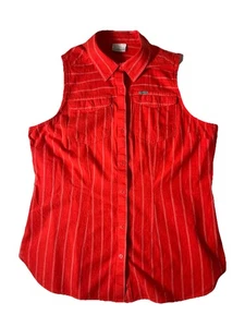 Columbia Outdoor-Shirt Damen XL orange weiß gestreift ärmellos Knopfleiste Baumwolle - Bild 1 von 8