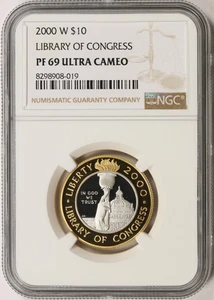 2000-W $10 Bi-Metallic Library of Congress Proof Commem NGC PF69 Ultra Cameo - Picture 1 of 4