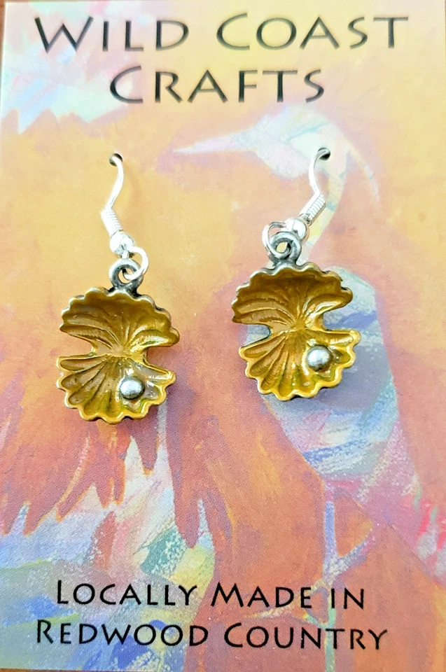 Hand Painted Pewter Clam Shell with Pearl Earrings - Image 1 of 1
