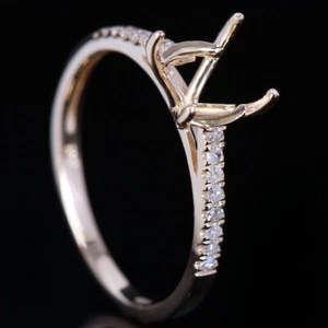Engagement Women's Fine Ring Diamonds Semi Mount Round Cut 7-8mm 14k Yellow Gold - Picture 1 of 5