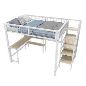 Metall Hochbett Jugendbett Kinderbett Doppelbett 140x200 cm mit Schreibtisch - Bild 1 von 12