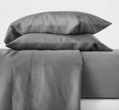 Juego de chapa maciza Casaluna tamaño completo 100 % cáñamo lavado gris metal Foto 1 de 4