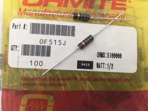 (50 pcs) OF515J Ohmite, 1/2 Watt 5.1M Ohm 5%, Carbon Composition Resistor(Axial) - Picture 1 of 1