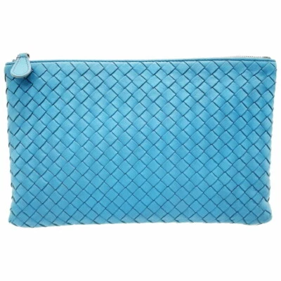 ■Auténtico bolso clutch Bottega Veneta Intrecciato cuero azul claro Foto 1 de 4