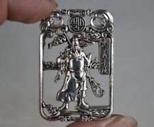 OLD COLLECTIBLE DECORATION TIBETAN SILVER CARVING GUAN GONG STATUE PENDANT