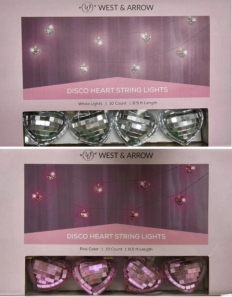 ESPEJO MOSAICO DISCOTECA OESTE Y FLECHA FORMA CORAZÓN CADENA LUCES BLANCO O ROSA-8,5 PIES Foto 1 de 1