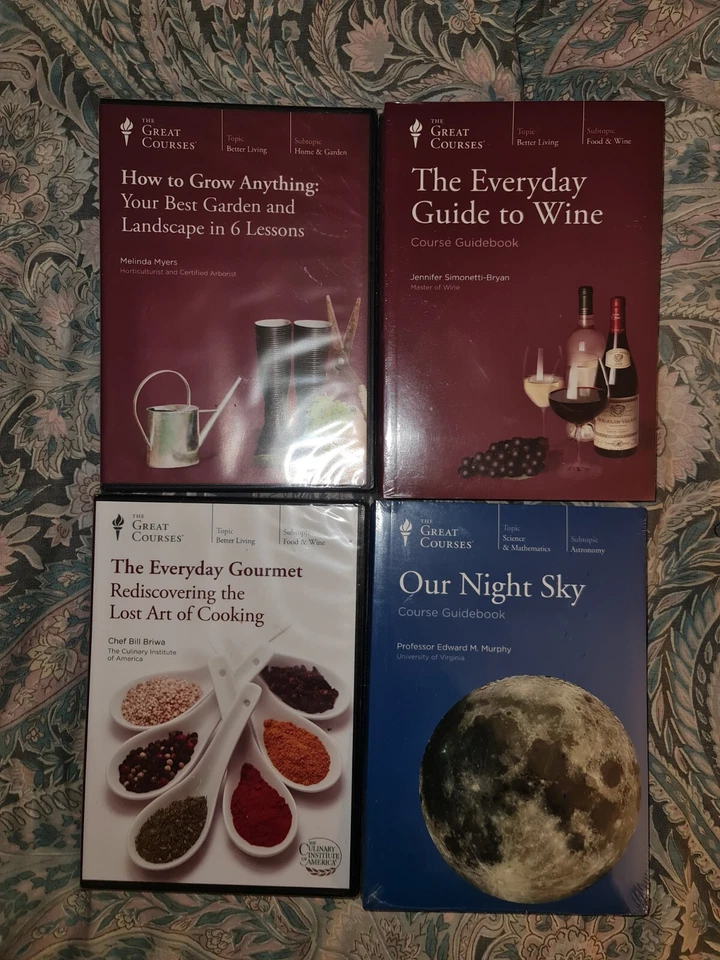 GREAT COURSES  4 DVDS  NEW  How To Grow Anything, Wine Guide, Night Sky Gourmet  Foto 1 de 1
