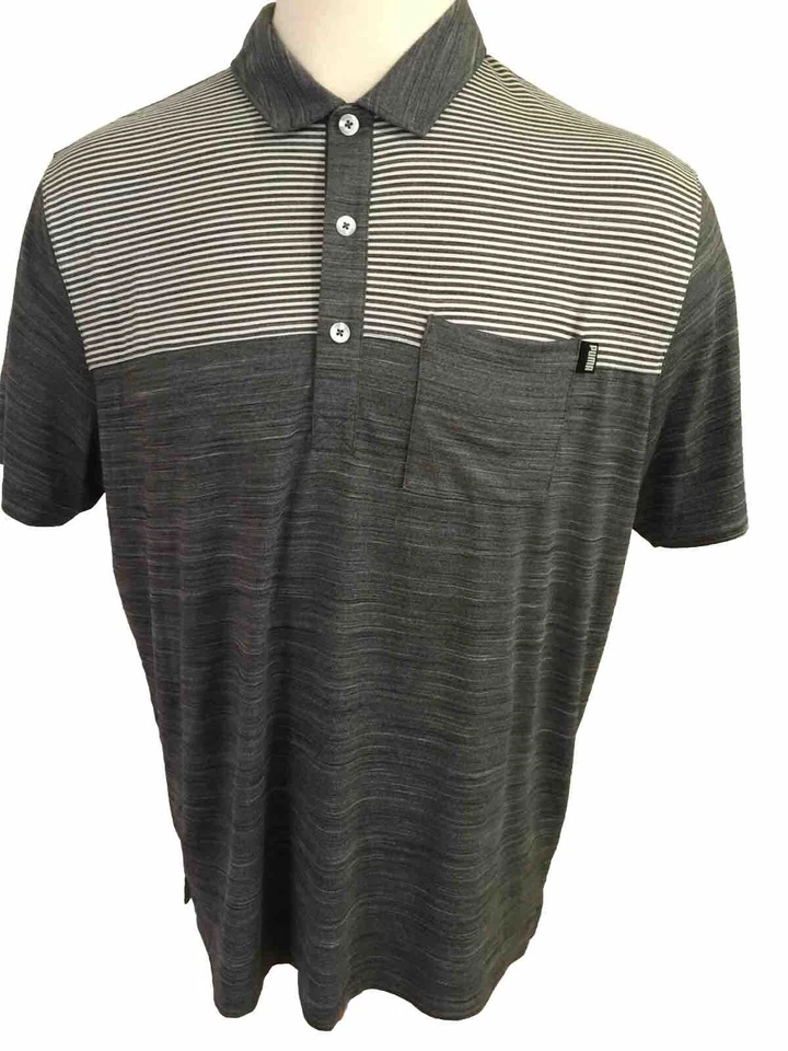 Camisa Puma XL Gris Rayas Hombres S/S Polo Manga Corta S/S con Bolsillo 6% Elastano Foto 1 de 4