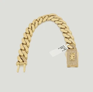 10k Yellow Gold Monaco Style Bracelet 7.5 Inches 13mm Real 10kt CZ Lock For SALE - Picture 1 of 10