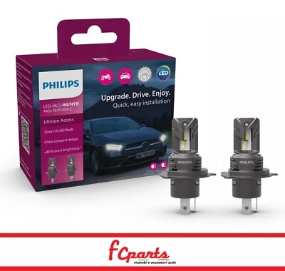 KIT COPPIA LAMPADE H4/H19 LED PHILIPS 6000K LUCE BIANCA FREDDA PLUG AND PLAY - Immagine 1 di 2