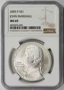 2005-P Chief Justice John Marshall Modern Silver Commemorative $1 MS 69 NGC - Picture 1 of 2