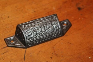 Restored Ornate Antique Victorian Cast Iron Bin Apothecary Cupboard Pull L-12 - Picture 1 of 5